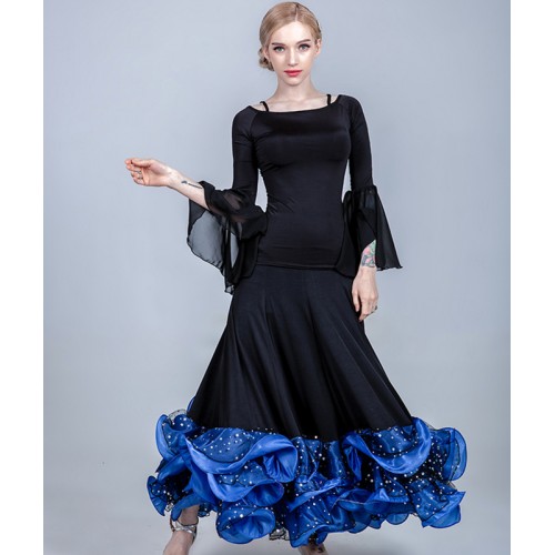 Ballroom dancing dresses costumes for women girls red pink blue purple waltz tango top and ruffles skirts ballroom dancing costumes